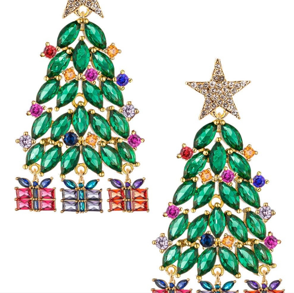 Christmas Tree Earrings CZ Stones - Picture 4 of 5